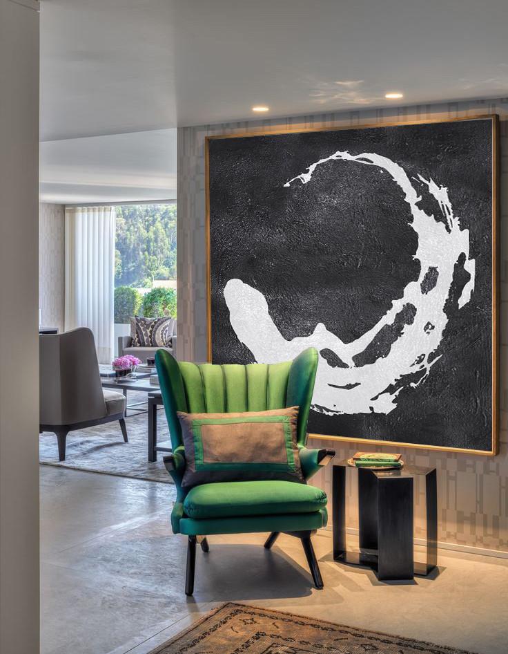 Large Abstract Art,Oversized Minimal Black And White Painting - Colorful Wall Art